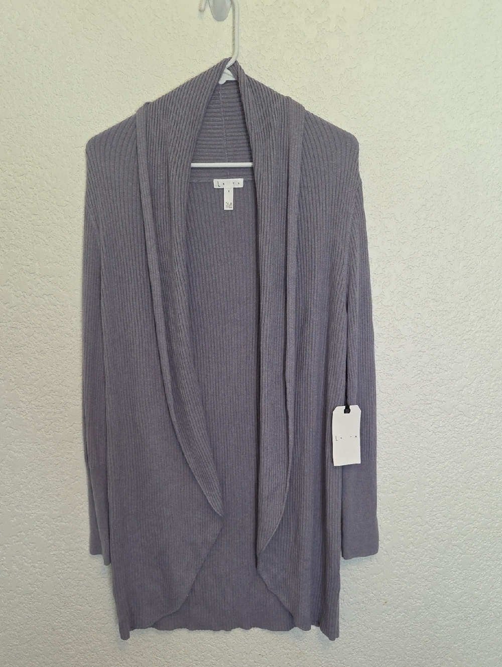 Leith Ribbed Open-Front Cardigan Sweater - Gray Lilac Color, Size M, NWT